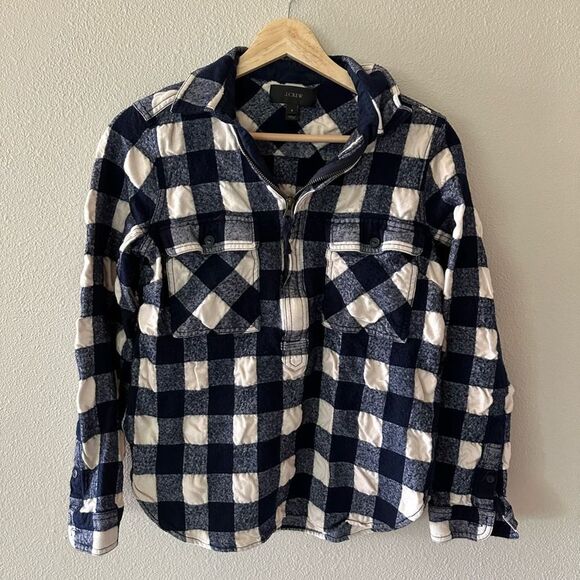 J Crew Navy Plaid Quarter Zip Jacket Pullover Size S - Picture 1 of 5